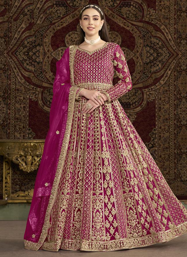 Net Pink Wedding Wear Emboidery Work Anarkali Suit